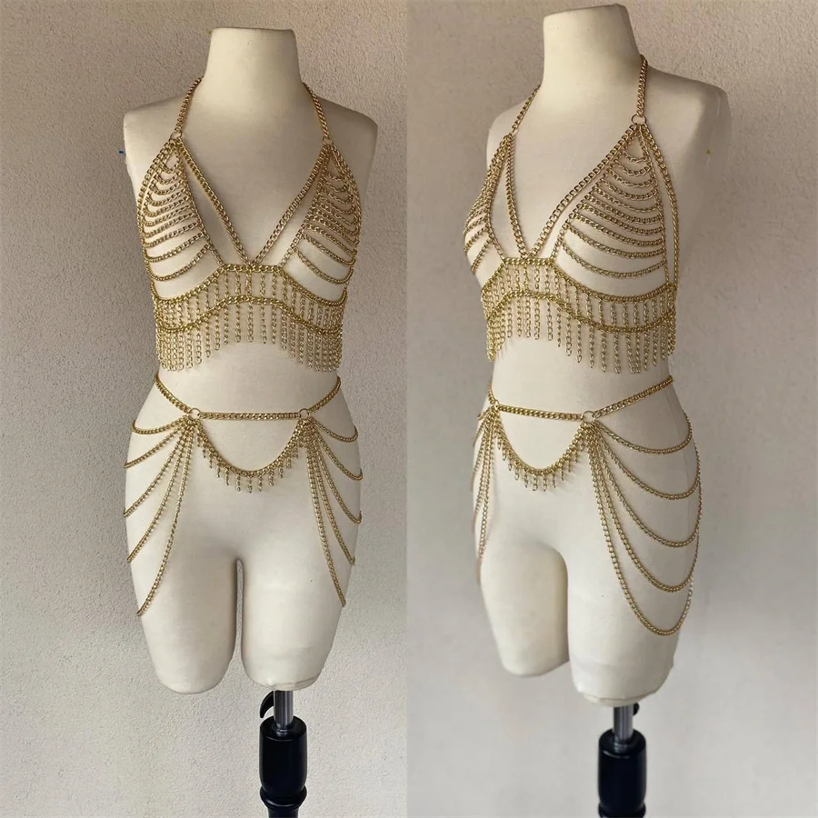 

New Fashion Handmade Metal Aluminium Alloy Chains Top&Belly Chains Unique Dancing Party Dress Jewelry 2 Colors