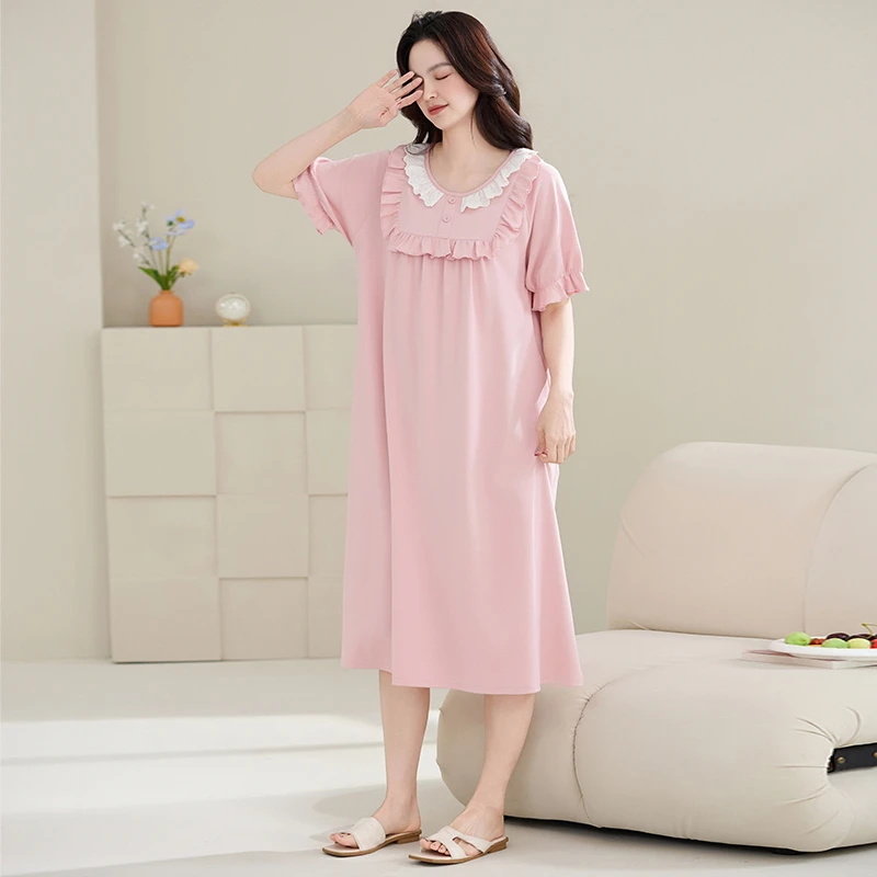 

Newest M-4XL Women Nightdress Femme 100% Cotton Nightwear Solid Sleepdress