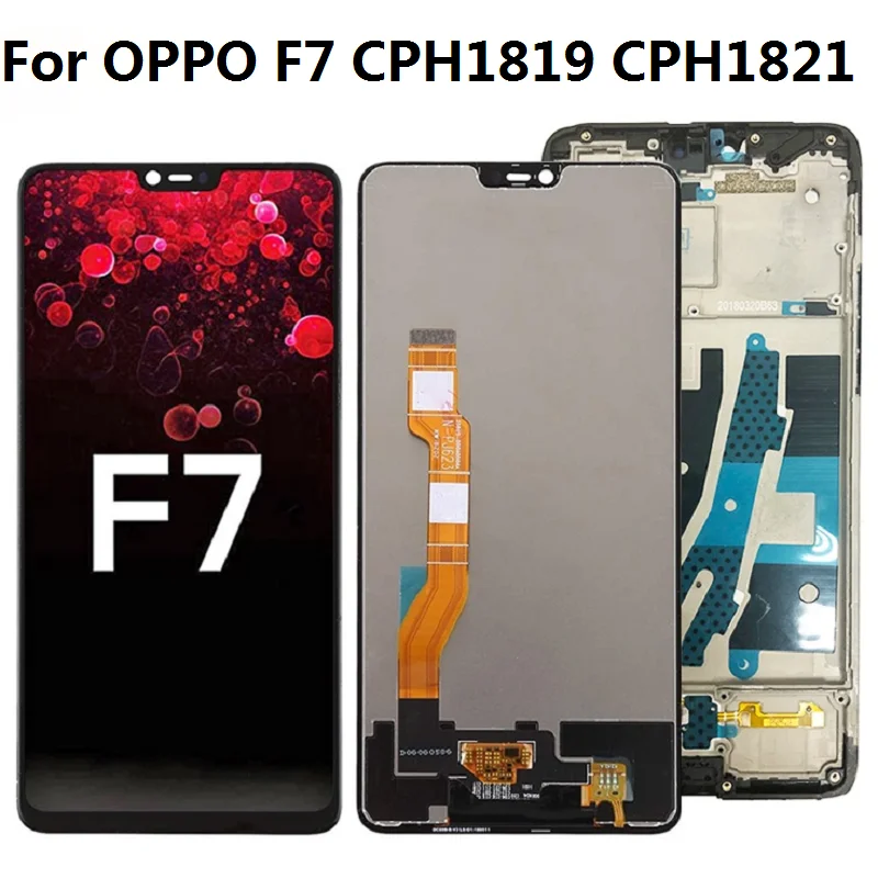 For OPPO F7 LCD Display CPH1819 CPH1821 Touch Screen Digitizer Replacement + Black Frame