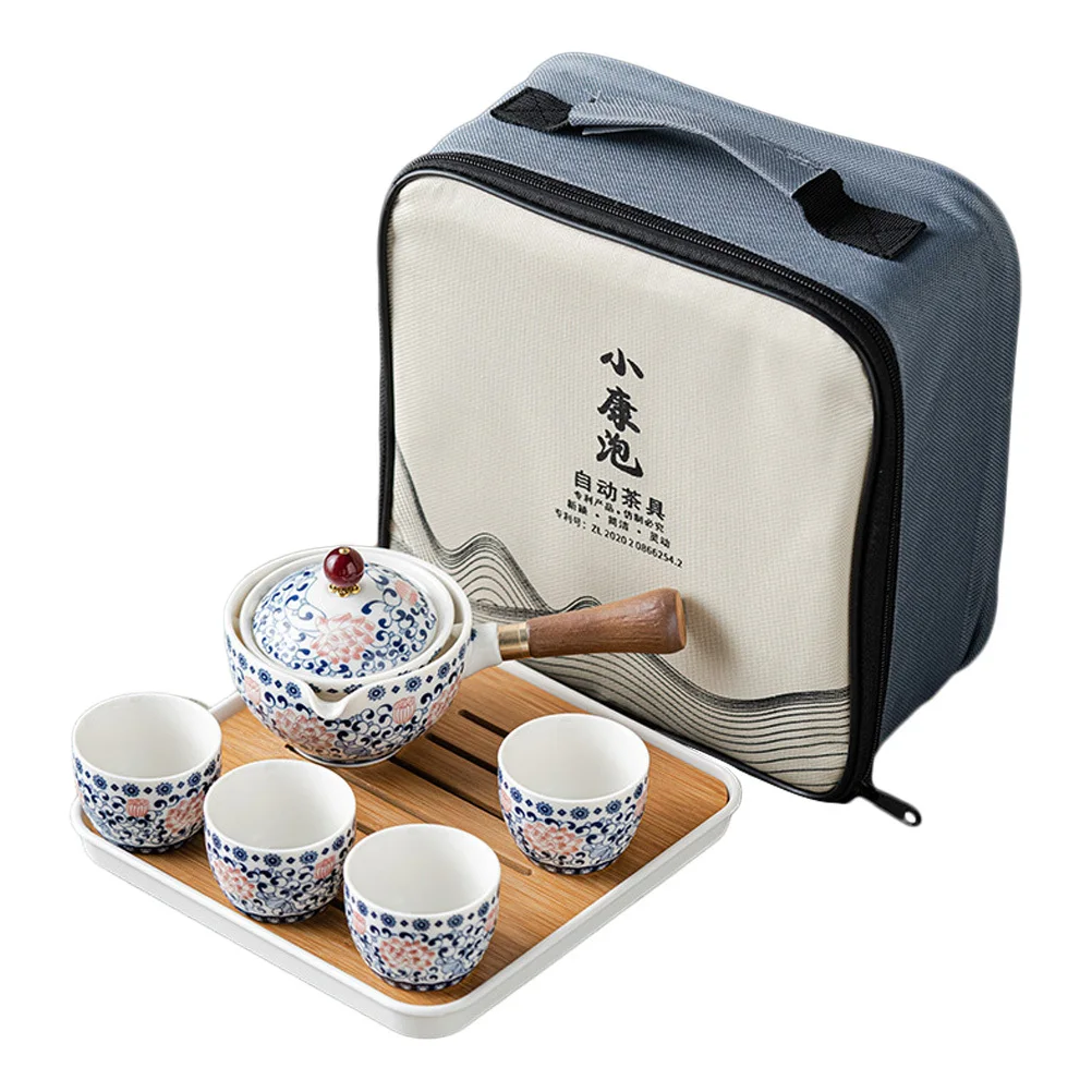 

1 set 1 Set Of Travel Set Ceramic Kung Fu Tea Ware Rotating Teapot Cup Portable For Home Office Outdoor Tea Serving Tray Gift