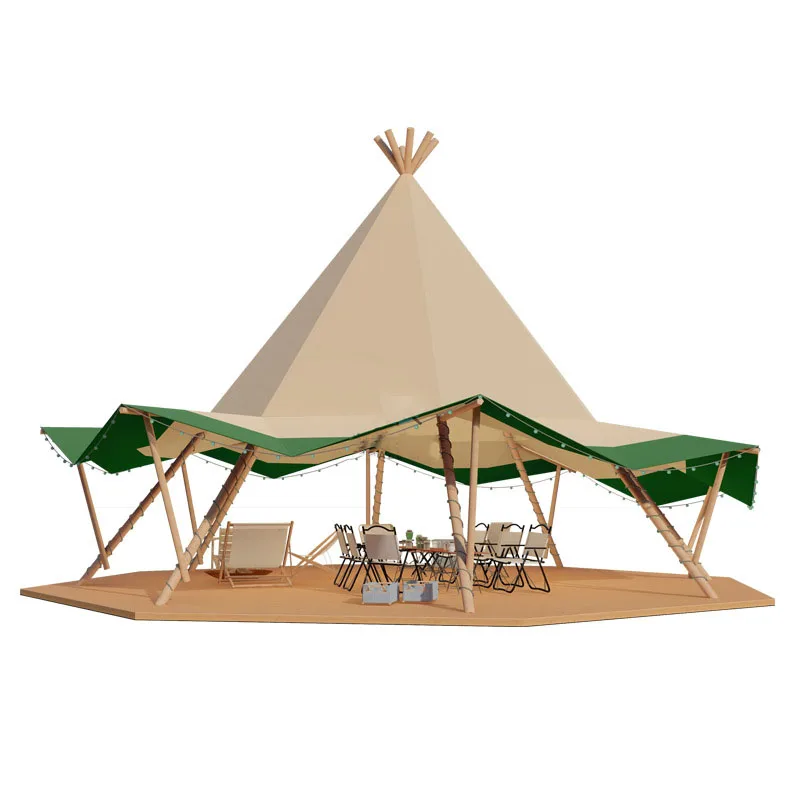 Tipi - Safari Tent Canvas Pyramid Picnic Large Glamping Tente For Restaurant