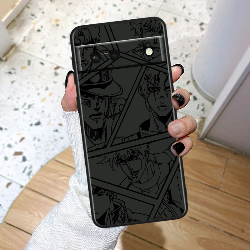 JOJO Anime Cute Shockproof Cover For Google Pixel 8 7A 6A 5A 5 4 4A XL Pro 5G Black Phone Case Soft Fundas Capa Phone Case