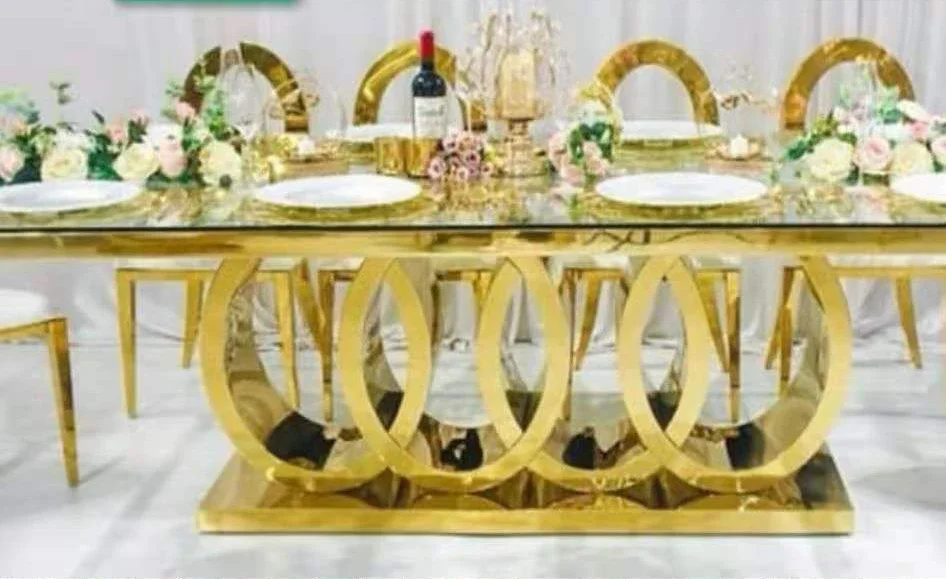 Party Suitable Marble Top or Glass Top Brass Gold Stainless Steel Dining Table With Chair Dining Room Furniture Set