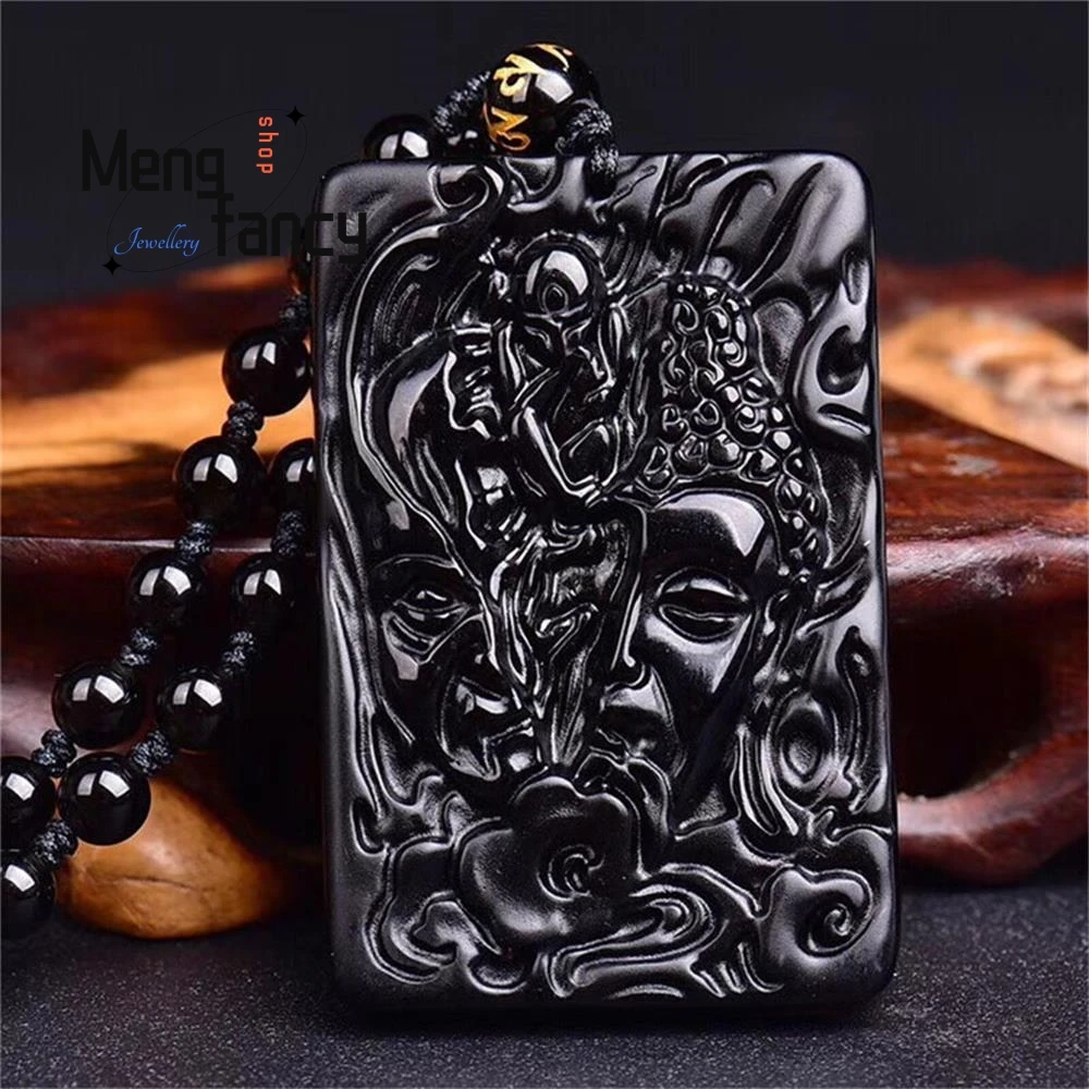 Natural Obsidian Good Evil Between Pendant Charm Fashion Couple Luxury Fine Jewelry Women Men Sweater Best Selling Holiday Gift