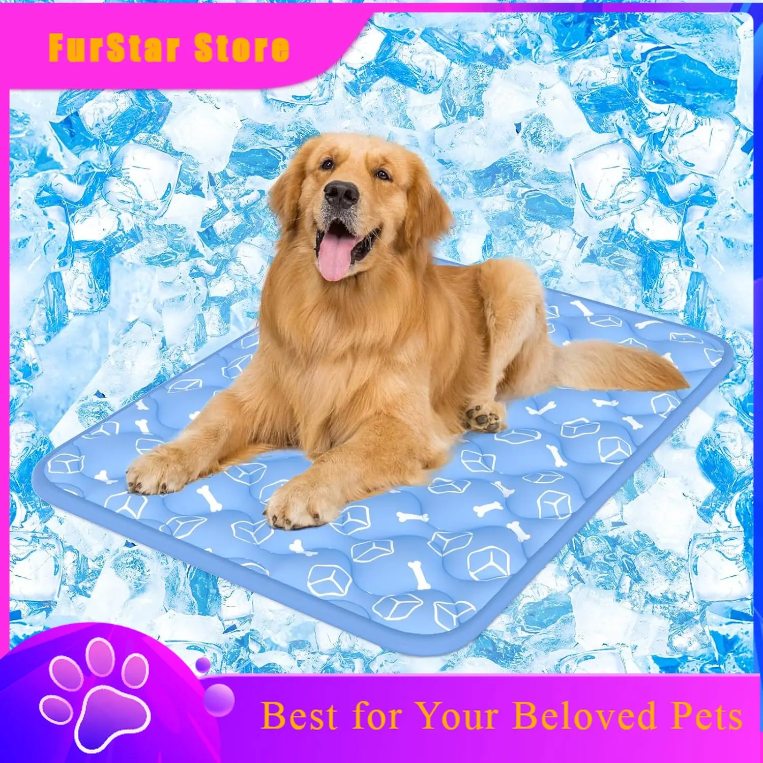 FurStarExtra Large Dog Cooling Mat 44x32 Inch, Thick Durable Waterproof Washable Non-Toxic With Color-Changing Tech