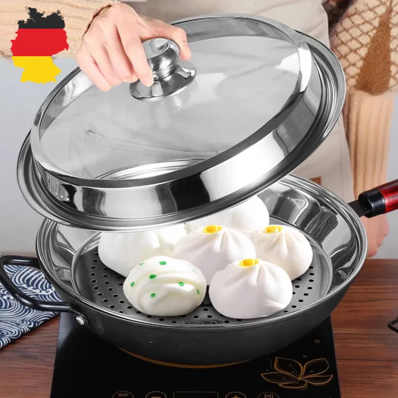 

Stir-Fry Pan Steaming Plate Special Steamer Tray for Frying Pan Home Stainless Steel Wok Steamer Thickened Round Steaming Grid