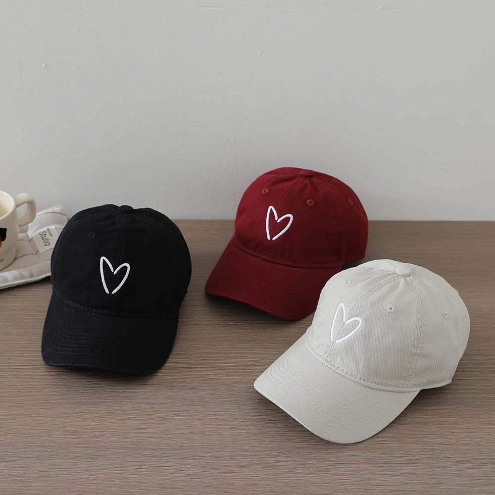 Children's Baseball Caps Simple Love Embroidered Vintage Hat Boys Solid Color Casual All-match Cap Girls Sunshade Hats