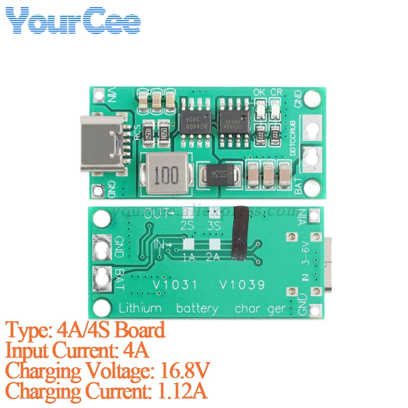 2pcs/lot 2S 3S 4S Cells LiPo Polymer Li-Ion Charger Board Module 1Mhz 8.4V 12.6V 16.8V Step-Up Boost Lithium Battery Type-C To