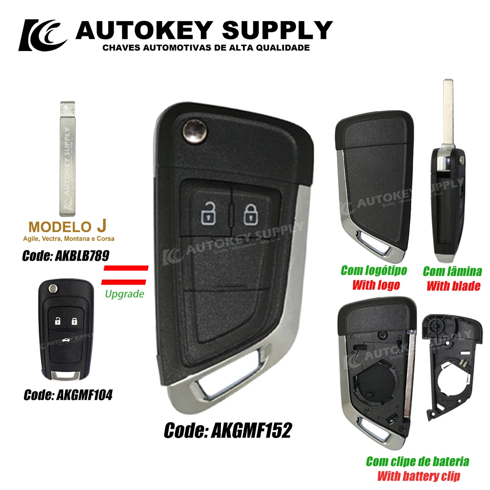 AutokeySupply AKGMF152 Chiave per auto pieghevole modificata 2/3/4 pulsanti con logo Shell di alta qualità solo per Chevrolet