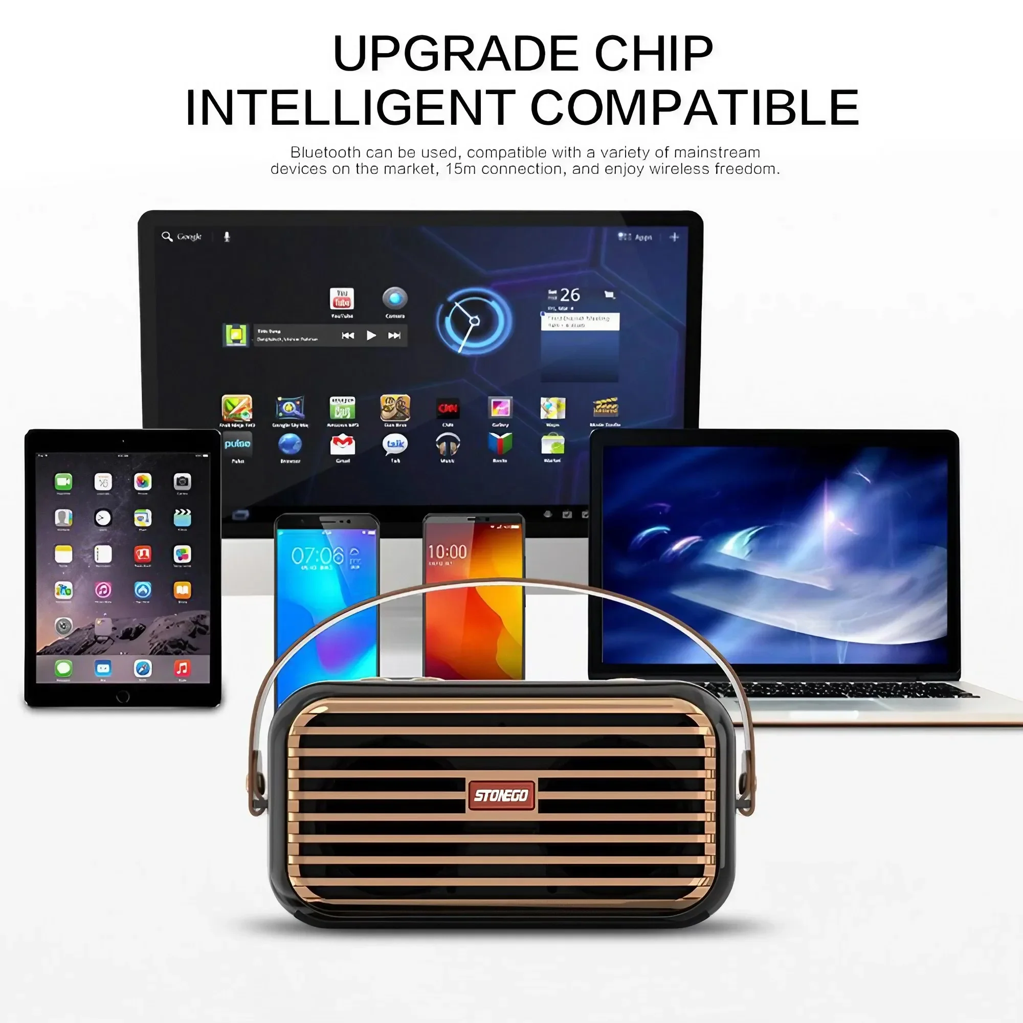 Bluetooth Five Zero Portable Speaker Wireless Stereo Sound 16W Loud Output with True Wireless Stereo Pairing TWS Compatible Dual Channel Deep Bass and Crisp Clear Audio for Home Office Travel Outdoor Entertainment 7