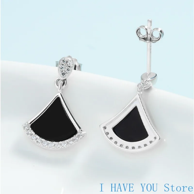 S925 Silver Inlaid Natural Ink Jade A Goods Jade Earrings Ink Jade Star Pendant Earrings Jade Fashion Women's High Grade Earring