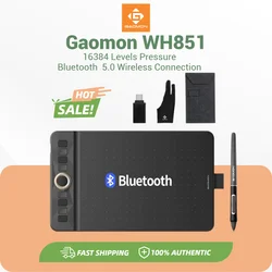 GAOMON-tableta gráfica inalámbrica WH851, dispositivo con conexión Bluetooth 5,0, 16K, niveles de presión del bolígrafo, 8x5 pulgadas, compatible con Android