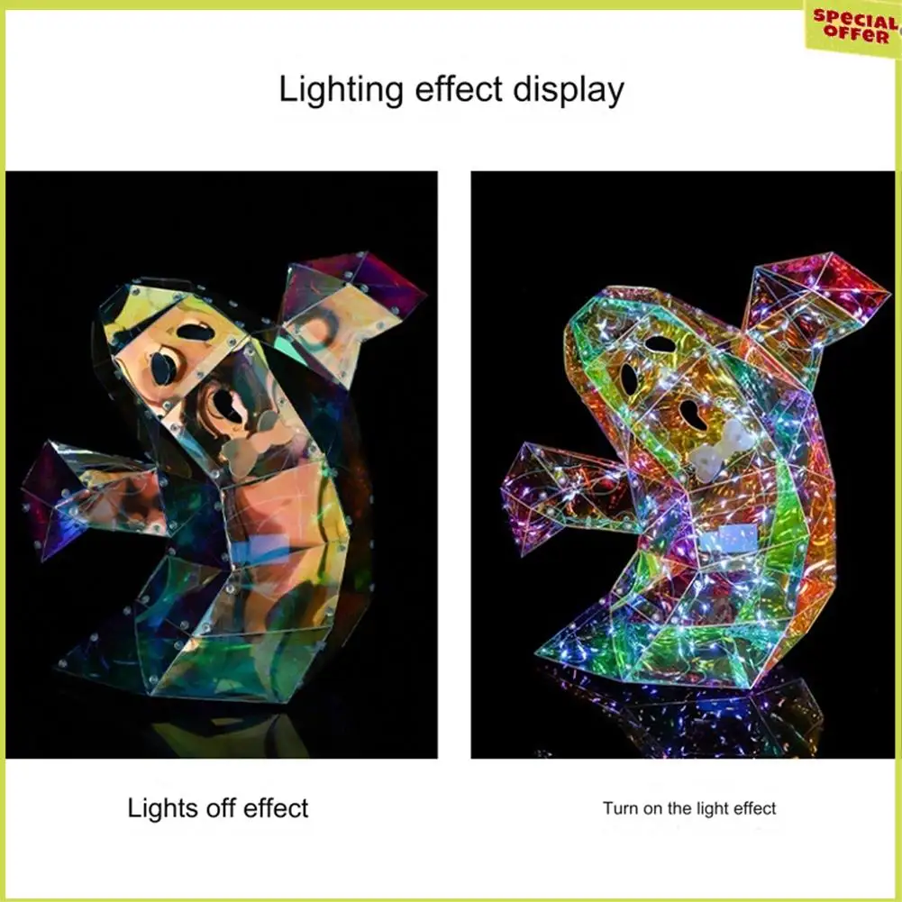 A34R Patung Hantu Seram Warna-warni Prismatik, Patung Hantu LED, Dekorasi Halloween Patung Hantu Lampu Malam