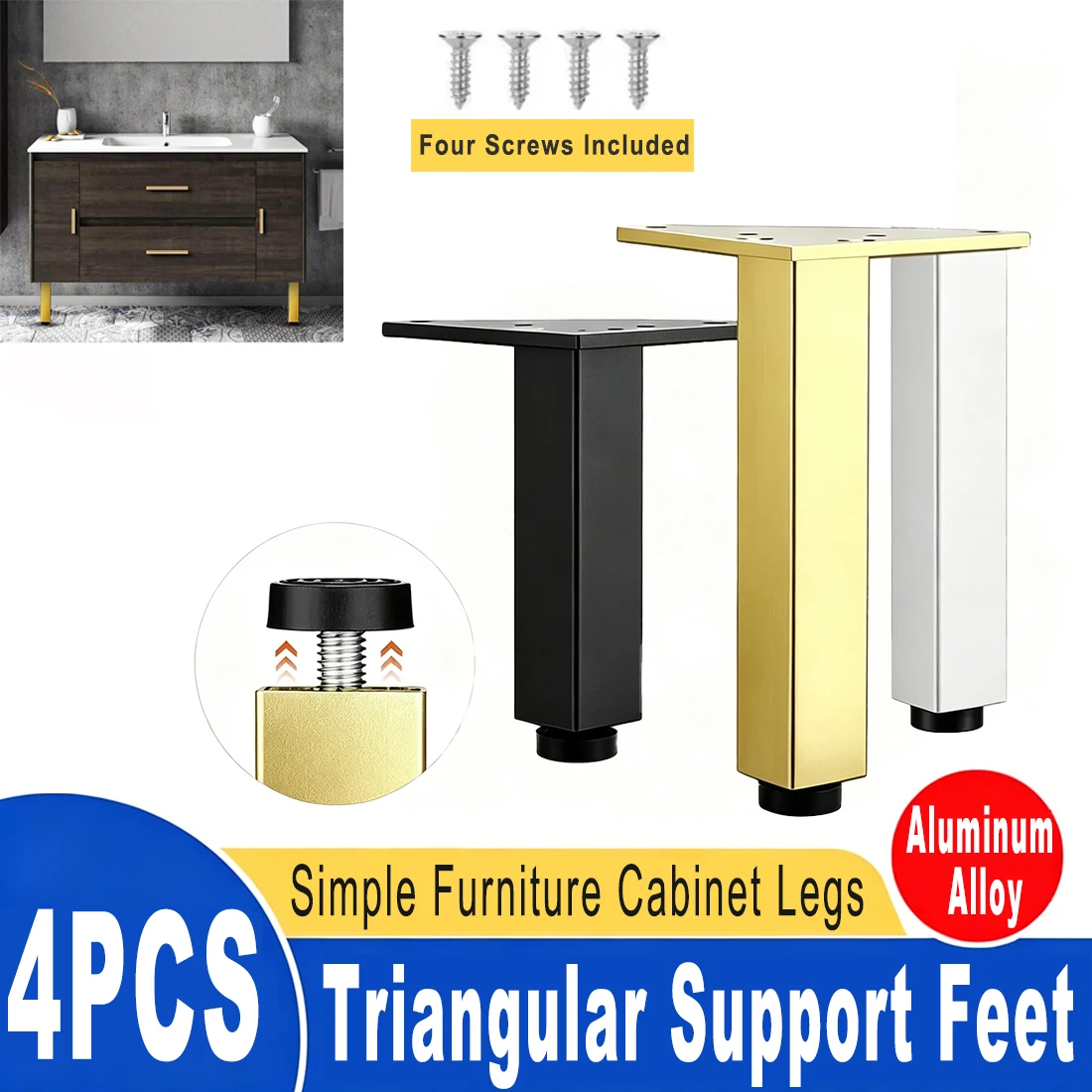 4PCS Adjustable Furniture Legs Triangular Metal Supporting Foot for Cabinet Chair Sofa Bed Furniture Hardware Feet Accessories
