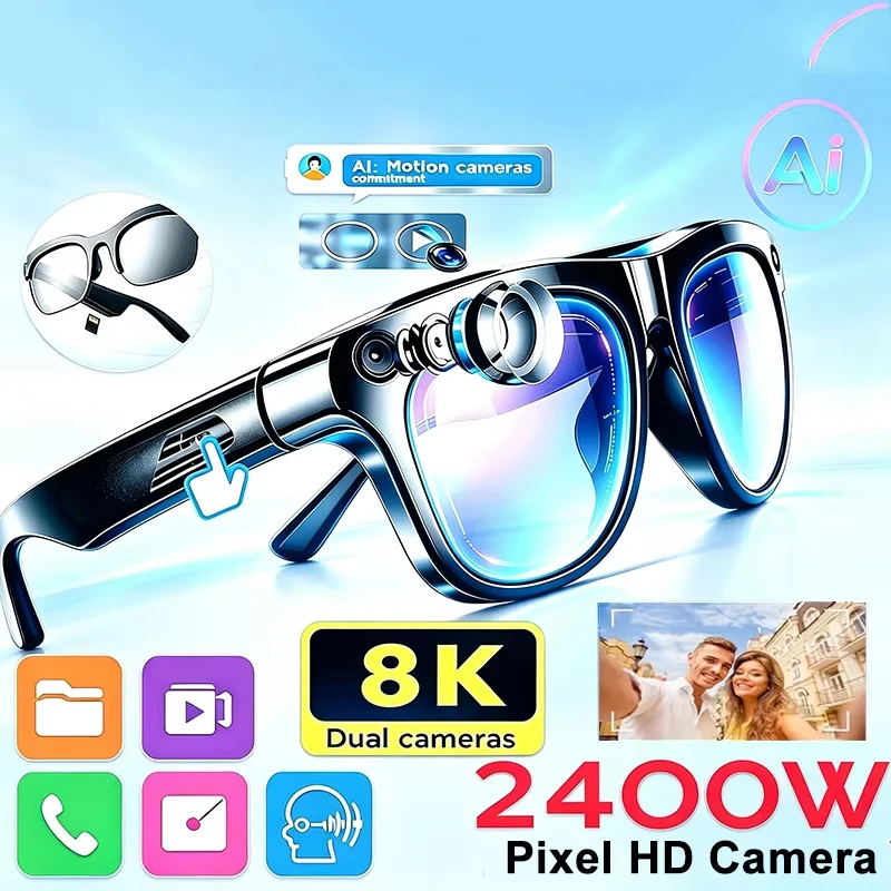 8K Smart AI Glasses 2400MP Translation Bluetooth Conversation Recording Listening To Music Insert Cards Smart Sunglasses