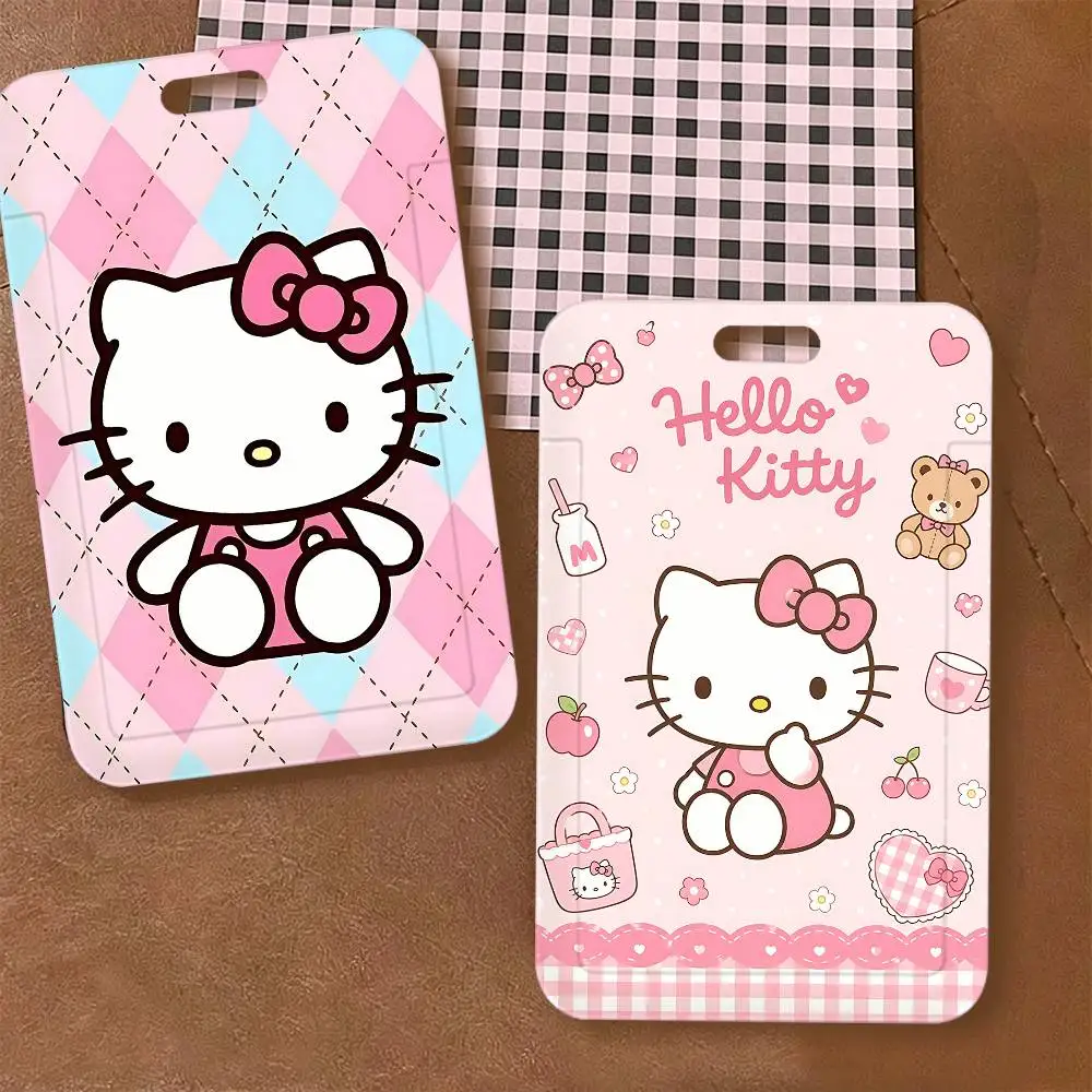 H-Hello Kitty Print Card Printed Tag Holder With Detachable Lanyard, Business Employee ID Card Holder view 3