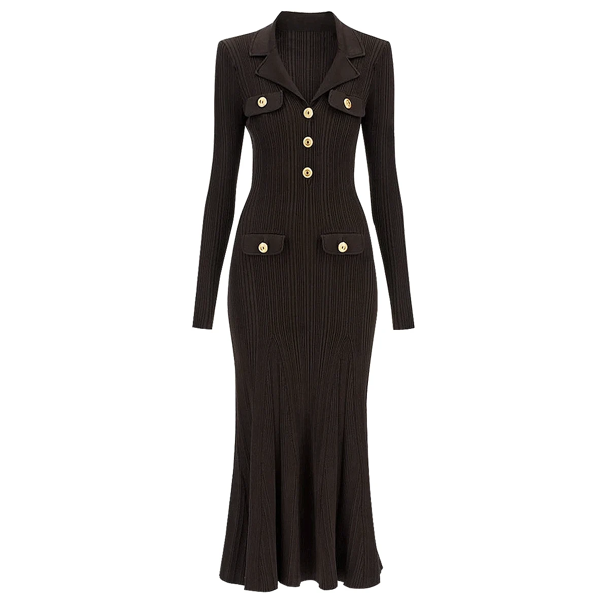 

Three Colors Of High-quality Autumn New Style Fashionable Knitted Long Sleeved Fish Tail Slimming Temperament Women's Dress