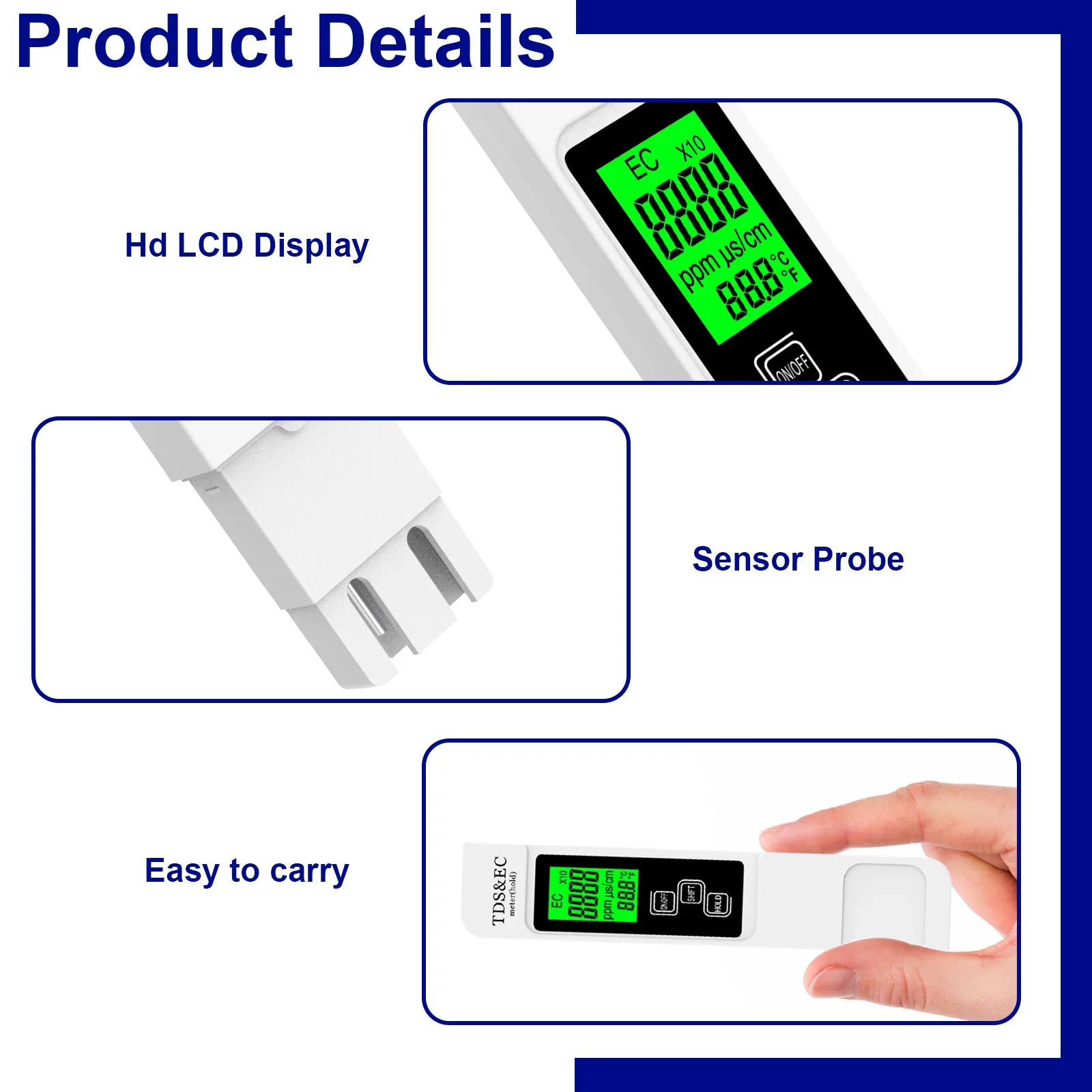 A5 Water Quality Tester Portable 4-in-1 TDS EC & Temperature Meter 0-9999ppm Accurate for Drinking Water, Hydroponics, Aquarium