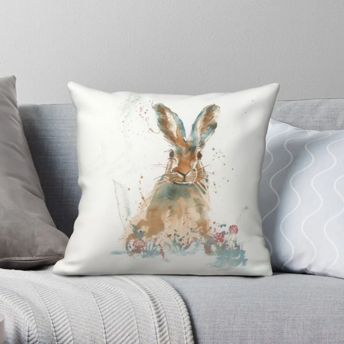 

Startled Hare Portrait Square Pillowcase Polyester Linen Velvet Creative Zip Decor Pillow Case Room Cushion Cover 18"