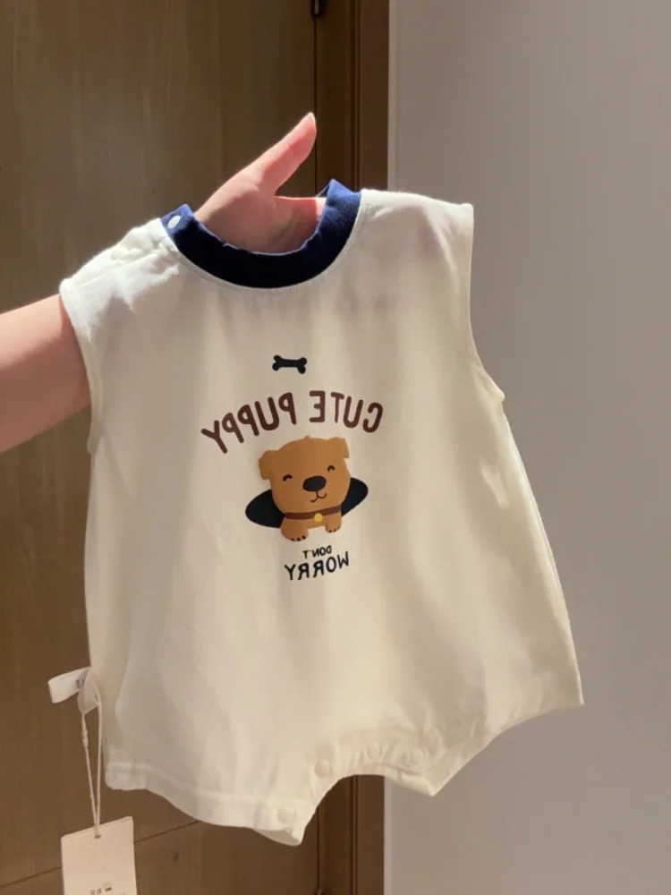 

Летний тонкий комбинезон для мальчиков: модный, с принтом медведя, с высокой талией, хлопковый, из дышащей ткани