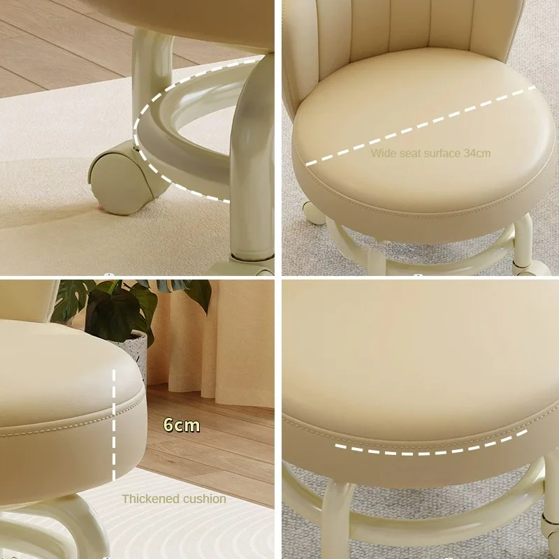 Household stool with wheel pulley low stool door change shoes small stool mobile backrest stool children small chair backrest