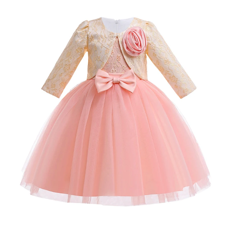 Pageant White Bridesmaid Dress For Girl Children Costume Princess Dresses Girls Clothes Long Sleeve Birthday Wedding With Coat