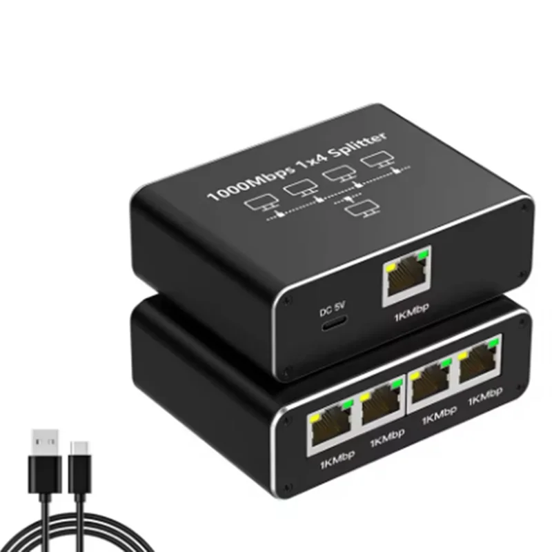 

-MEOF High-Performance Gigabit RJ45 Splitter 1 To 4 Ethernet Adapter 1000Mbps For Efficient Network Coupling