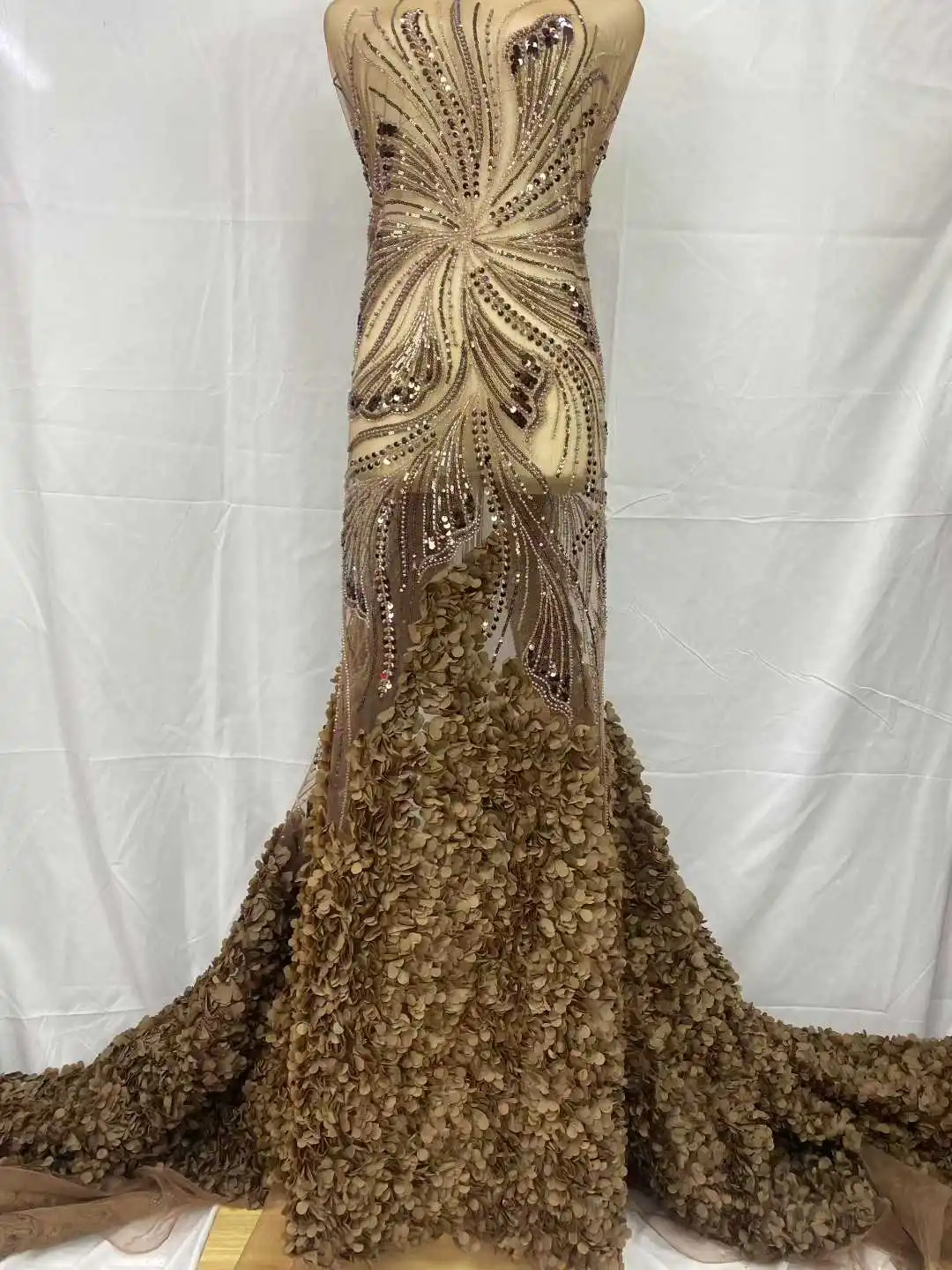 الخرز الأفريقي أقمشة الدانتيل 2025 5 ياردة عالية الجودة ثلاثية الأبعاد زهرة الترتر الفرنسية شبكة تول التطريز الزفاف الدانتيل JH62HJ-25