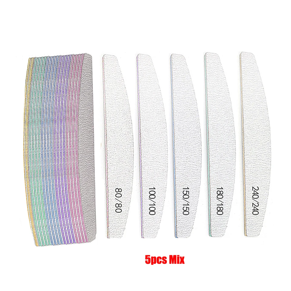 5 Stks/partij Nagelvijl Mix Kleur Limas 80/100/150/180/240 Grit Professionele Schuurpapier Cuticula Verwijderaar Buffer Bestanden Manicure Tool Set