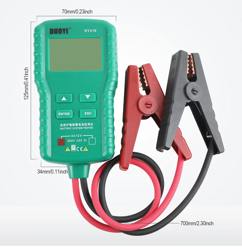 DUOYI DY219 12V cyfrowy Tester baterii samochodowa DY219A 24v 100-1000CCA napięcie analizator baterii obciążenie wielofunkcyjne diagnostyczne