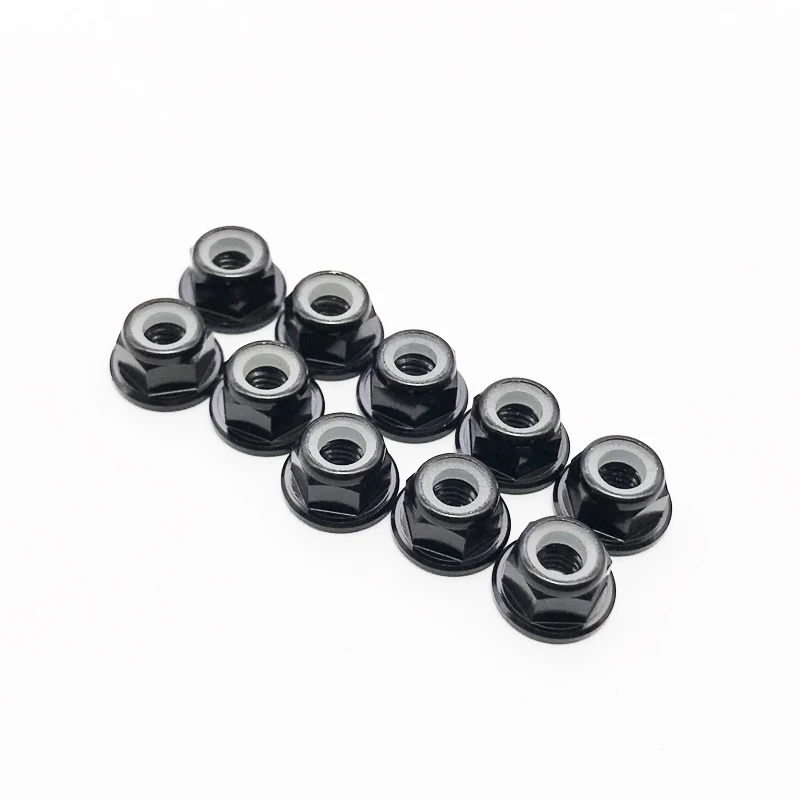 10 stücke M3/M4 Aluminium Legierung Flansch Nylon Einsatz Kontermutter Selbst-locking Mit Anti-skid Gummi ring Für RC Auto Scx10 Traxxas Rad