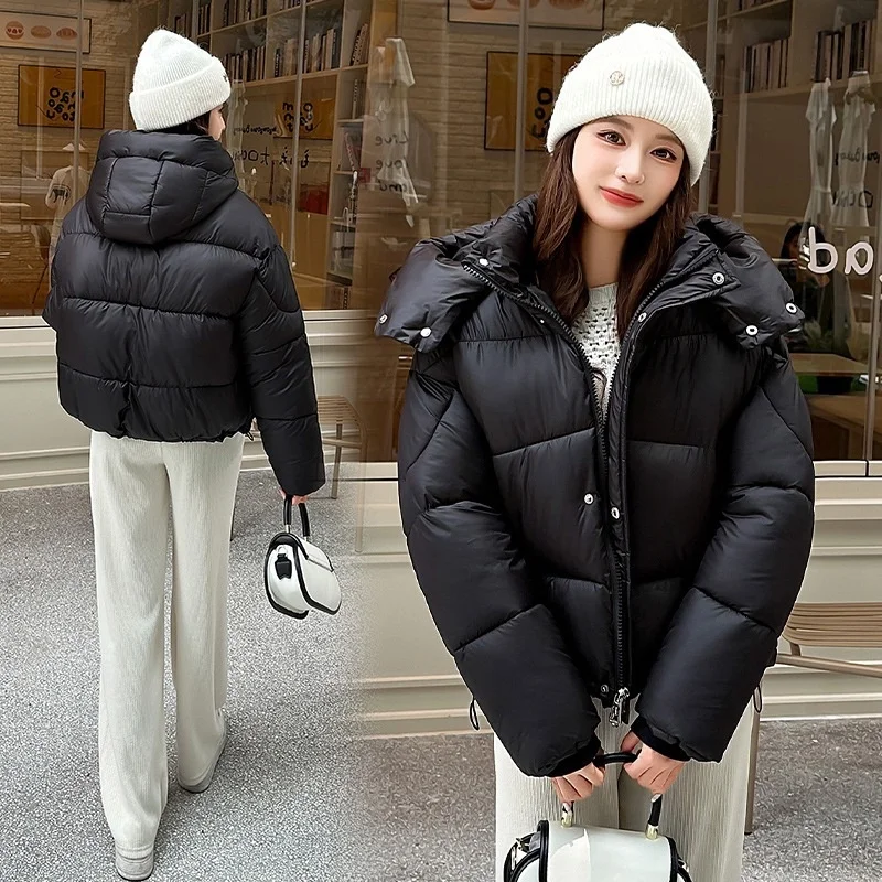 

Winter Women's Cotton Jacket Bread Style Hooded Coat Commute Fashion Long Sleeve Zipper Closure Color Casual Outerwear