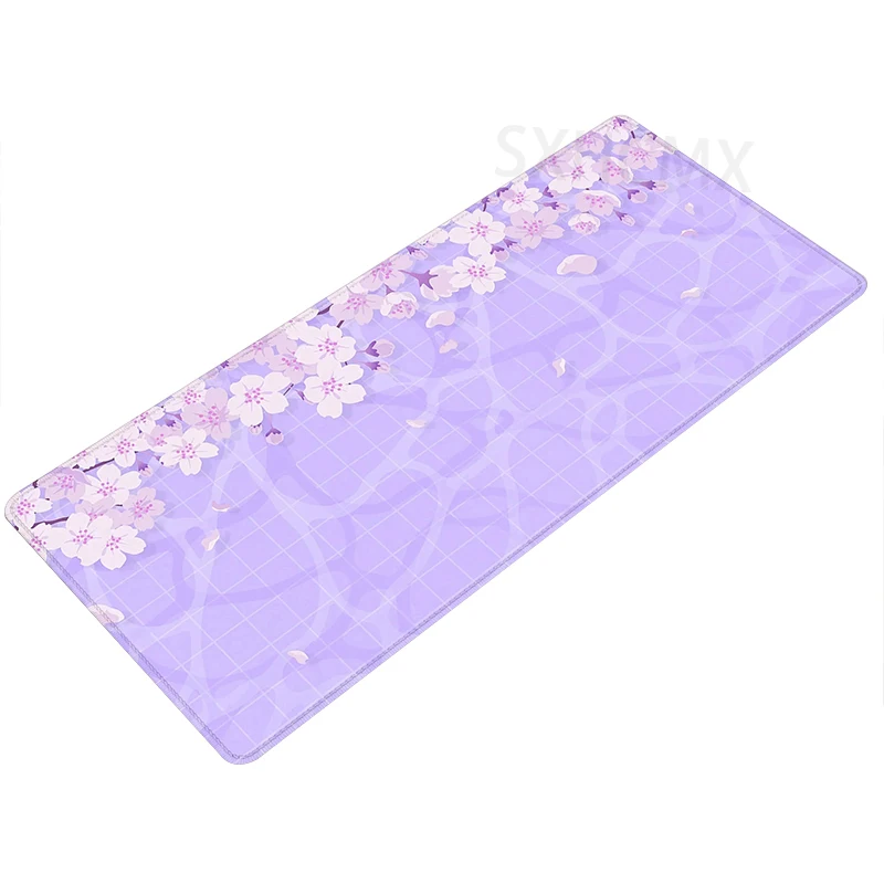 Imagem -02 - Tapete de Mesa Japonês para Deskmat Bonito Kawaii Mousepad Roxo Pastel Lilás Lavanda Cereja Flores Sakura Kawaii 900x400