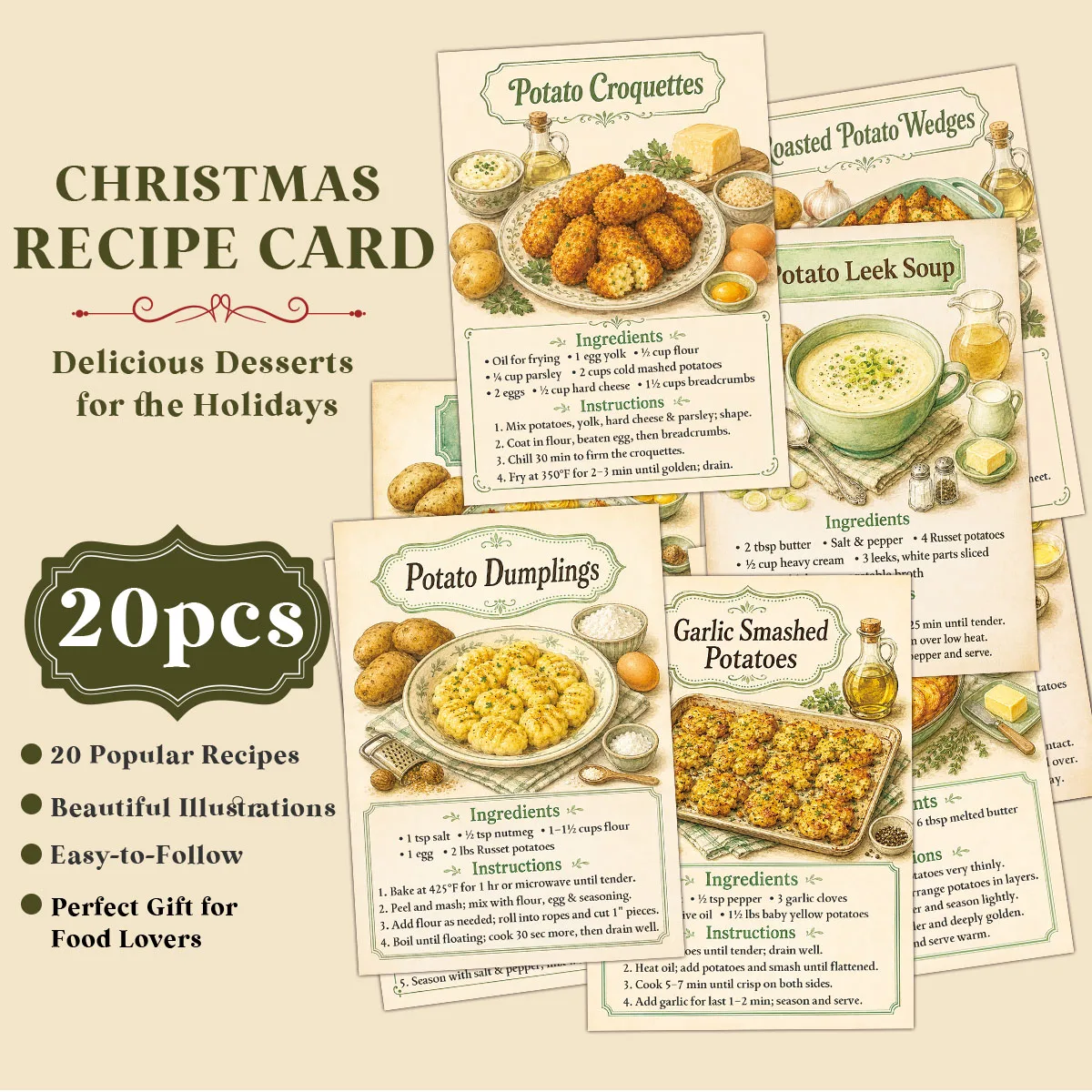 Kitchen Baking Paper - 20 cartes de vœux avec recettes