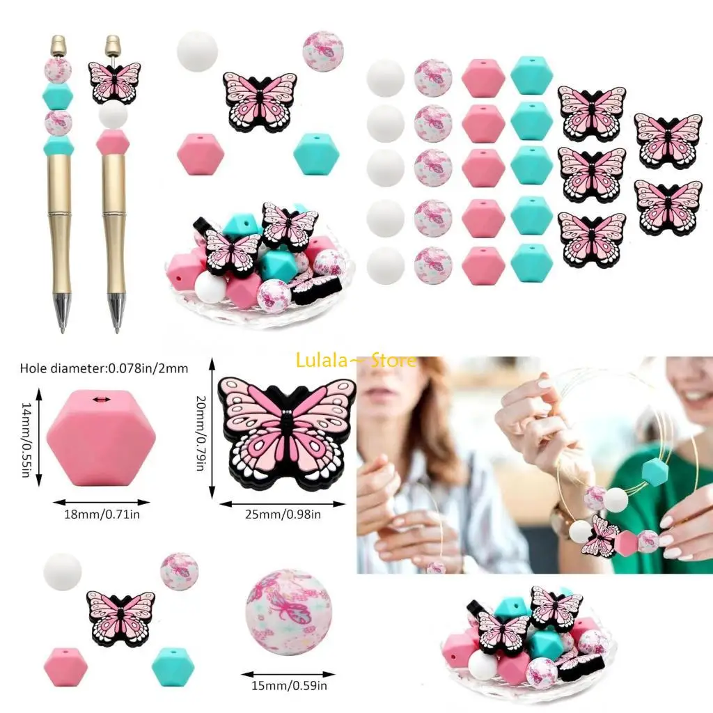 Y4QA Silicone Butterfly Beads for Keychain Bracelet for Girls Craft