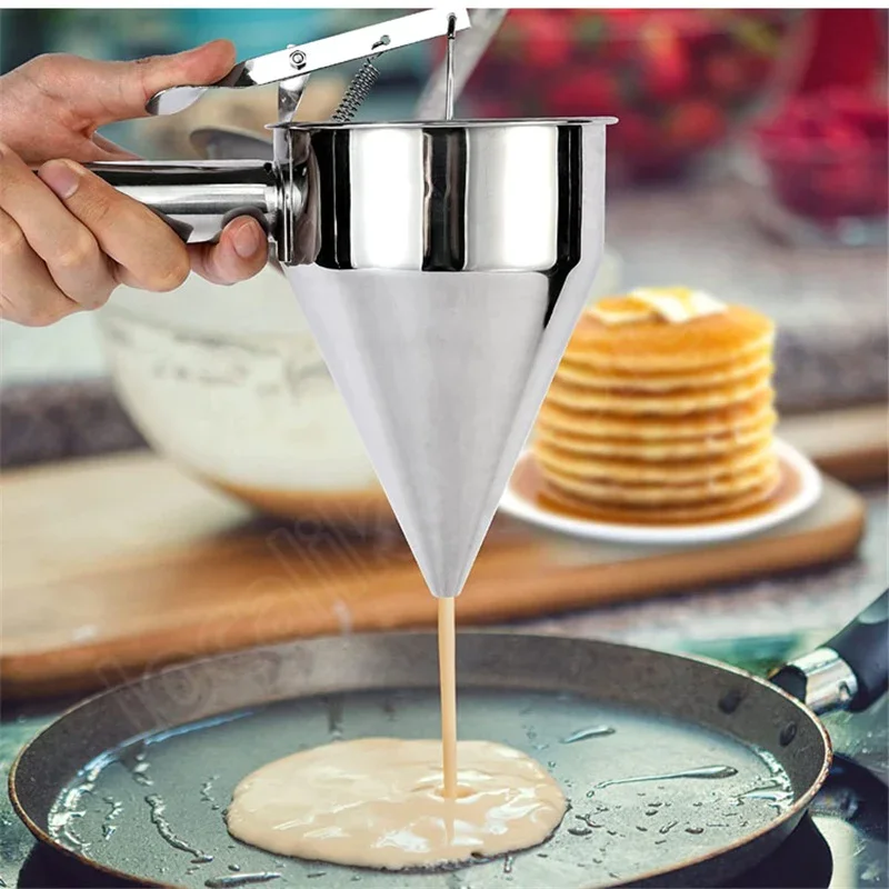 

Stainless Steel Cake Batter Piston Funnel Kitchen Funnel Spice Octopus Balls tools with rack Funnel Cooking Funnel with Handle