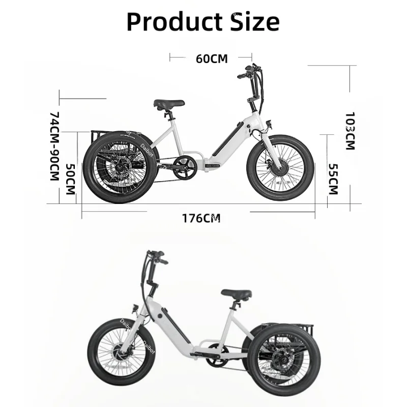 Lightweight Cargo Electric Tricycle 3 Wheel For Seniors Fat Bike Foldable 7 Speed Powerful 500W 20 Inch Folding Electric Bicycle