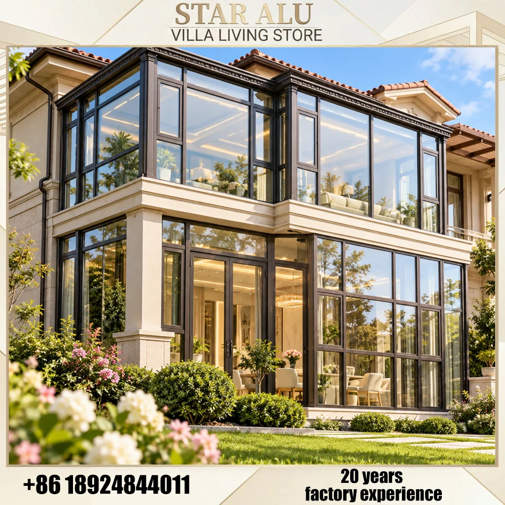 Aluminum Sunroom Patio Enclosure Glass House Waterproof Outdoor Garden Room for Villa Terrace Balcony Living Space Room
