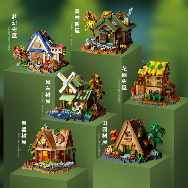 Casa della foresta Building Blocks 3D Cabina fai da te nel bosco Architettura Mattoni Modello Log Cabin Giocattoli per bambini Regalo di Babbo Natale MZ322