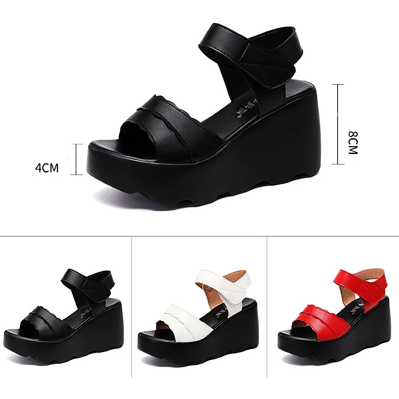 Small Size 32-43 New Office Ladies Platform Sandals Summer Leather Shoes 2024 Casual High Heels Wedges Sandals Office Mother