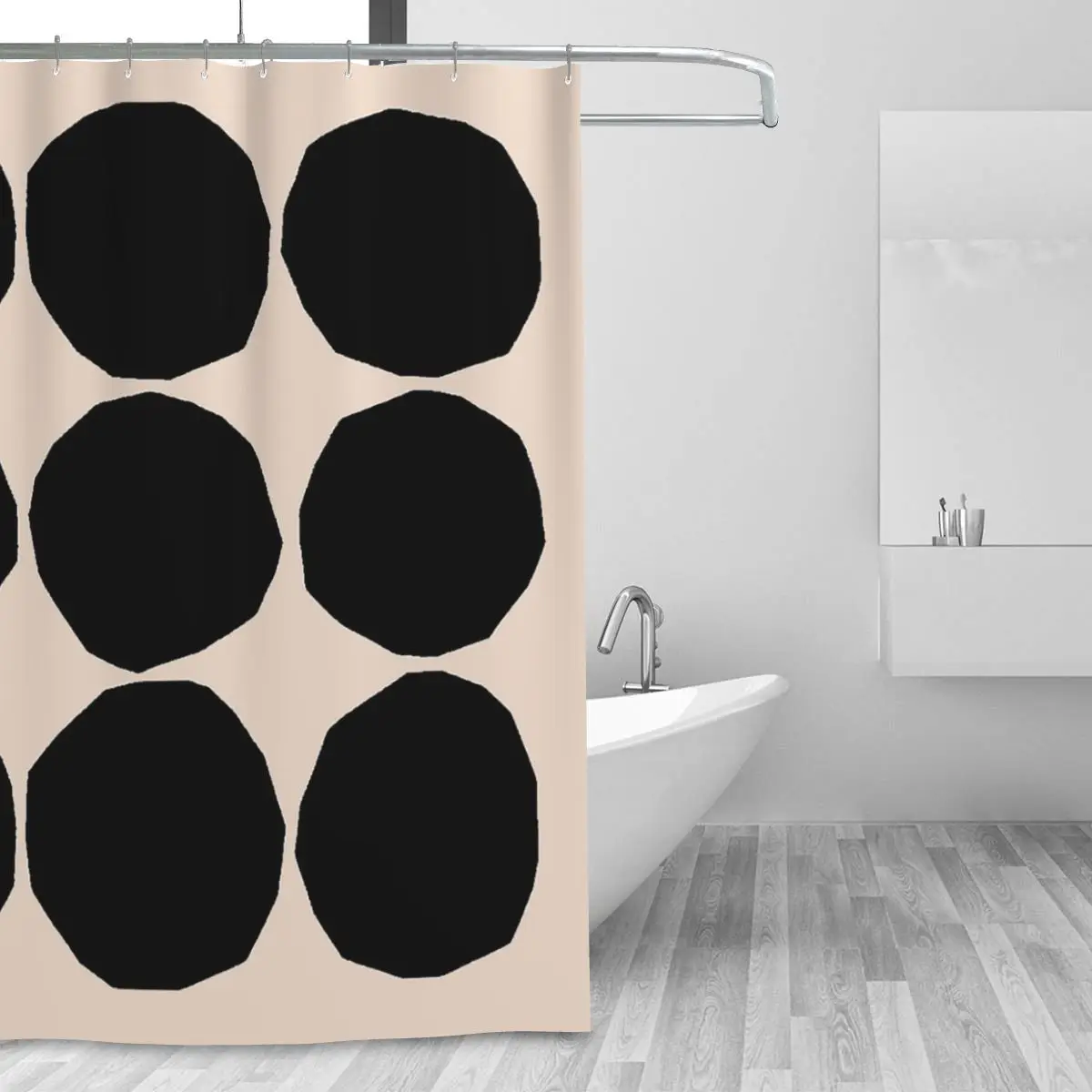 Modern Spots Minimalist Dots Black And Ivory Shower Curtain Bathroom Polyester Waterproof Bath Curtains with Hooks