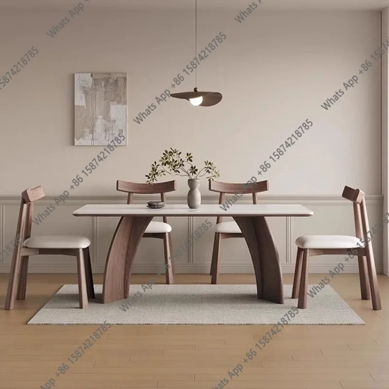 Walnut solid wood dining table Small apartment modern simple thickened full support rectangular black Deli Feng rock slab dining