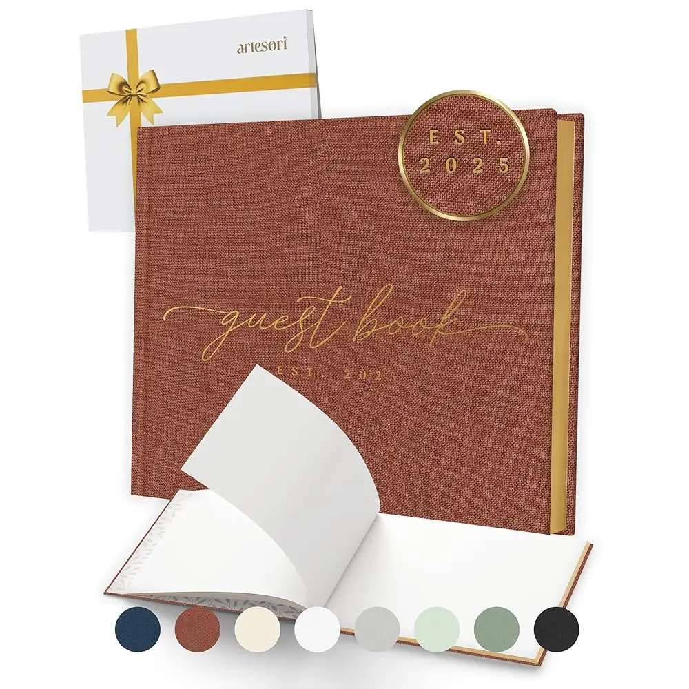 

Персонализированная свадебная книга для гостей 2025 года — Элегантная книга для подписей с золотым тиснением, также подходит для вечеринок и детских праздников