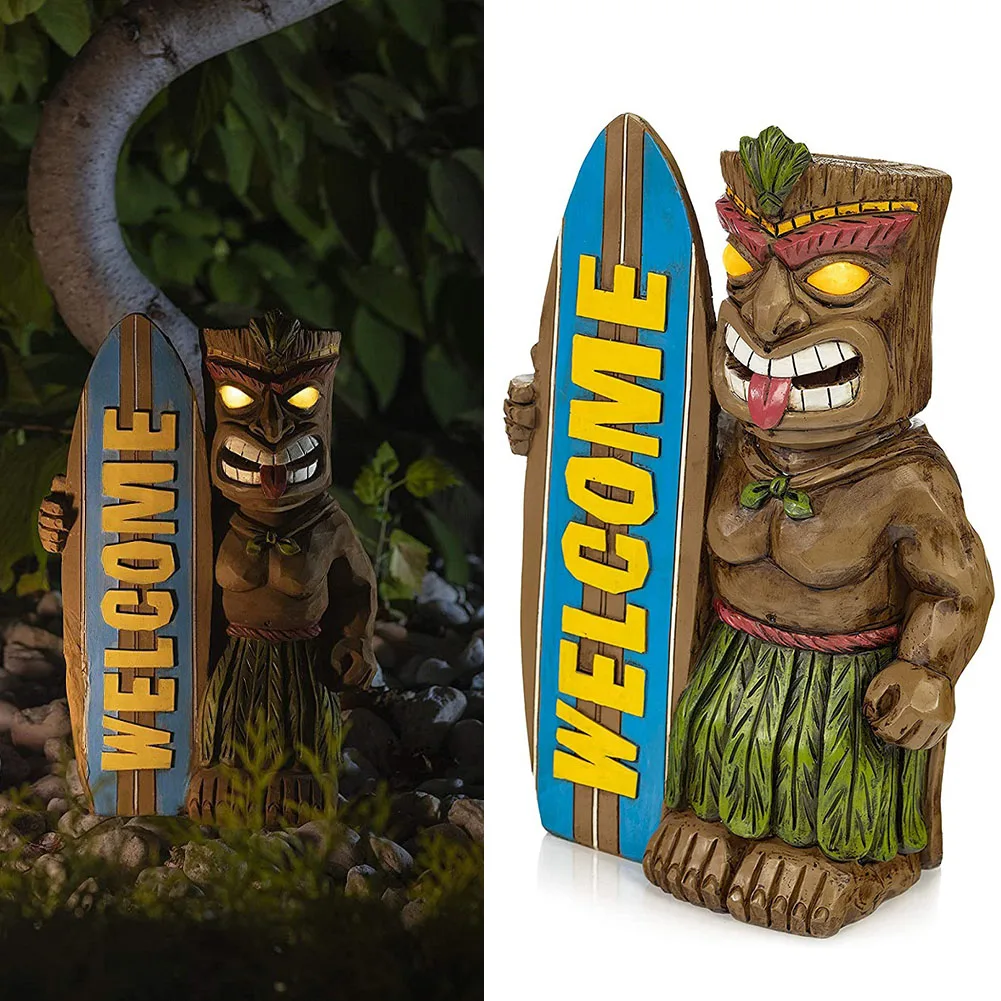 

Tiki Welcome Surfboard Statue Indoor Outdoor Home Decoration Garden Figurine Porch Crafts Backyard Patio Resin Lawn Pathway