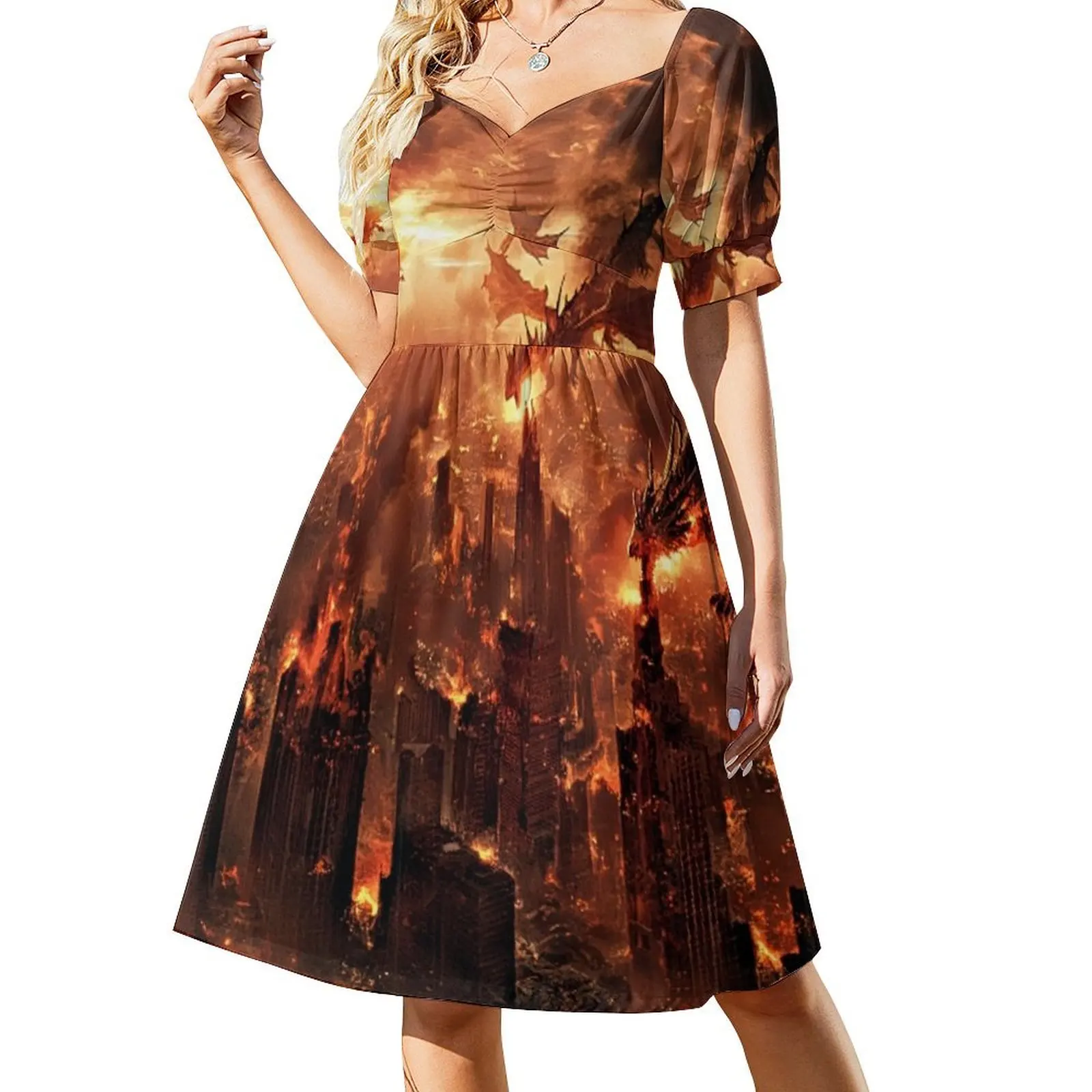 

Dragons Destroying a City Short-Sleeved Dress Dresses for wedding party Long dresses prom dresses