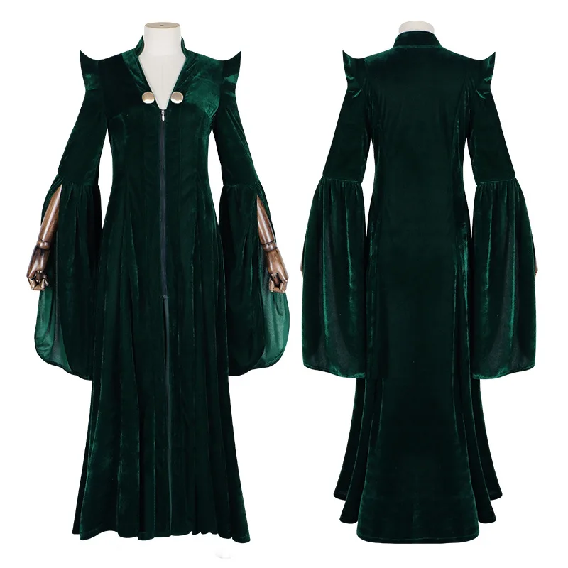 

School of Witchcraft Professor Minerva McGonagall Cosplay Costumes Green Velvet Cloaks For Adult Woman Halloween Role Play Robes