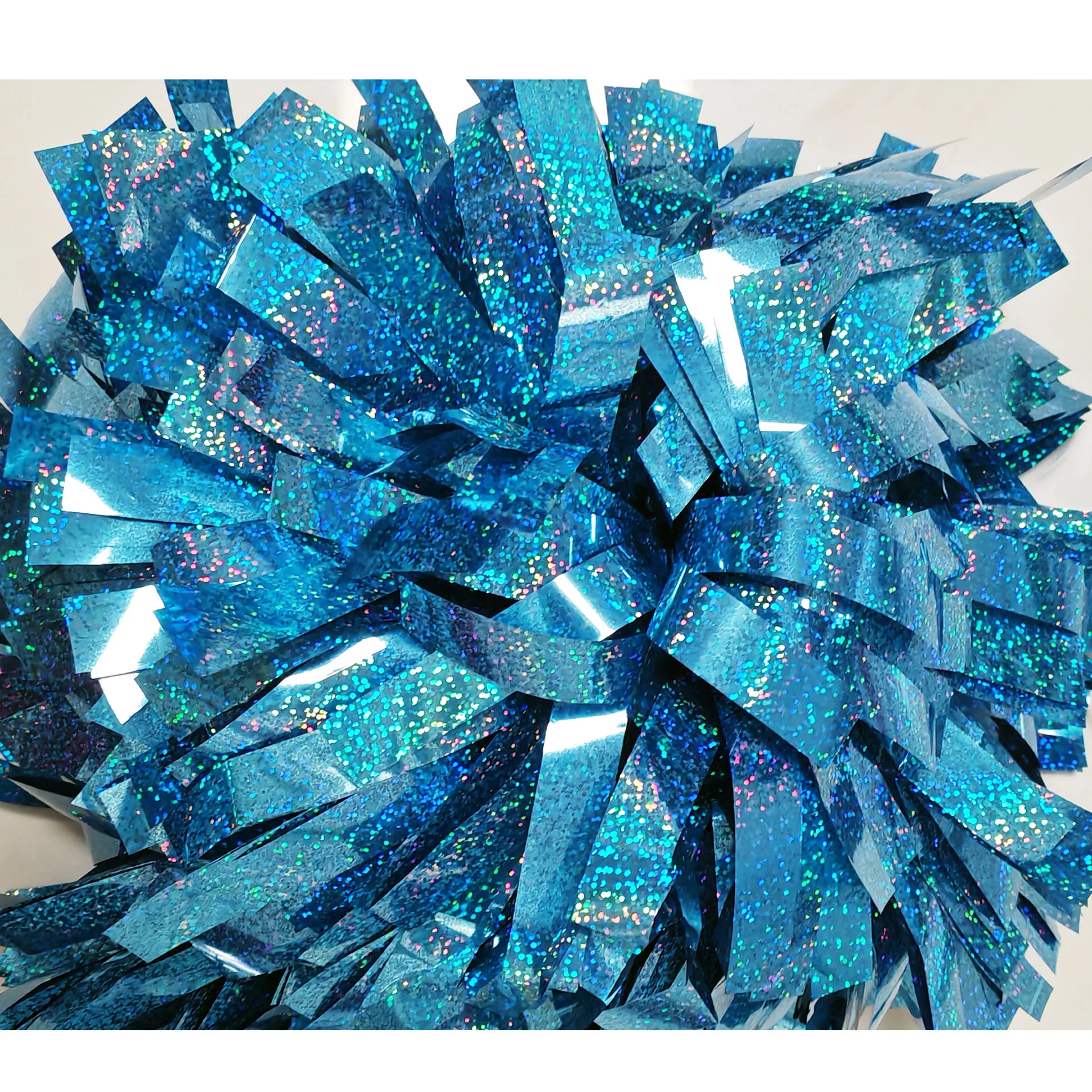 

1piece,Cheerleader Baton Handle Pom Pom, Metallic Holographic, Blue, 4 ",6",8 ", Custom Pom Pom