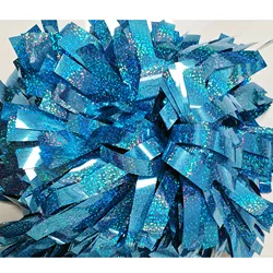 1piece,Cheerleader Baton Handle Pom Pom, Metallic Holographic, Blue, 4 