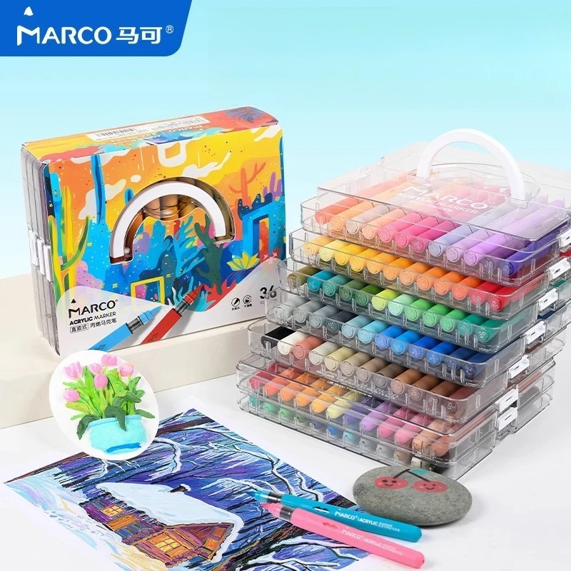

MARCO Direct Liquid Soft-Tip Acrylic Markers -24/36/60 Colors for Primary &Middle School Students Back-to-school Stationery Gift