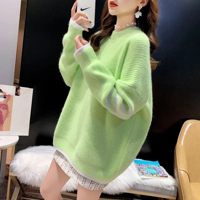 Womens Sweaters O Neck Pullover Knitted Autumn Winter Lazy Sweater Ladies Long Sleeve Knitwear Top Vintage Cashmere Sweater 447